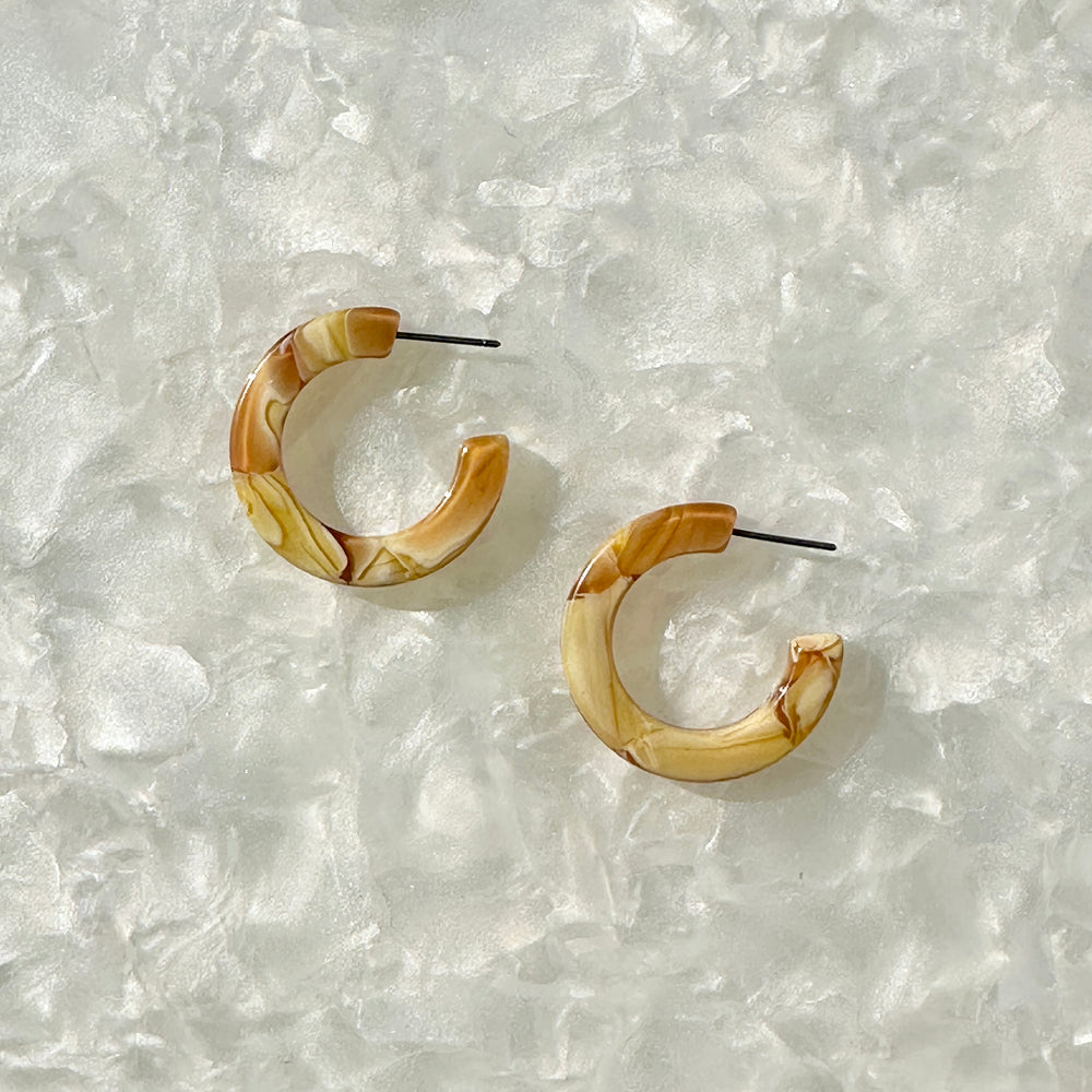 mini acrylic hoop earrings in yellow and cream