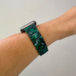 side view of woman wearing Acrylic Apple Watch Band in Emerald Green