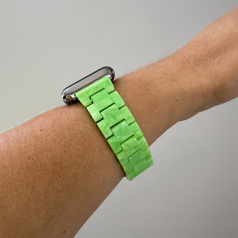 side view of woman wearing Acrylic Apple Watch Band in Feelin' Just Lime Green