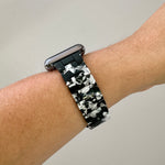 side view of woman wearing Apple Watch Band in Black and White