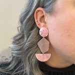 woman wearing Acrylic Pendulum Drop Earrings in Pink 