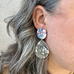 woman wearing  Acrylic Teardrop Earrings in Stars Aligned, clear and light multicolor