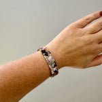 woman wearing Medium acrylic Cuff in Light Multicolor