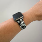 woman wearing acrylic Apple Watch Band in Pearly Black and White