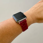 woman wearing acrylic Apple Watch Band in Strawberry red