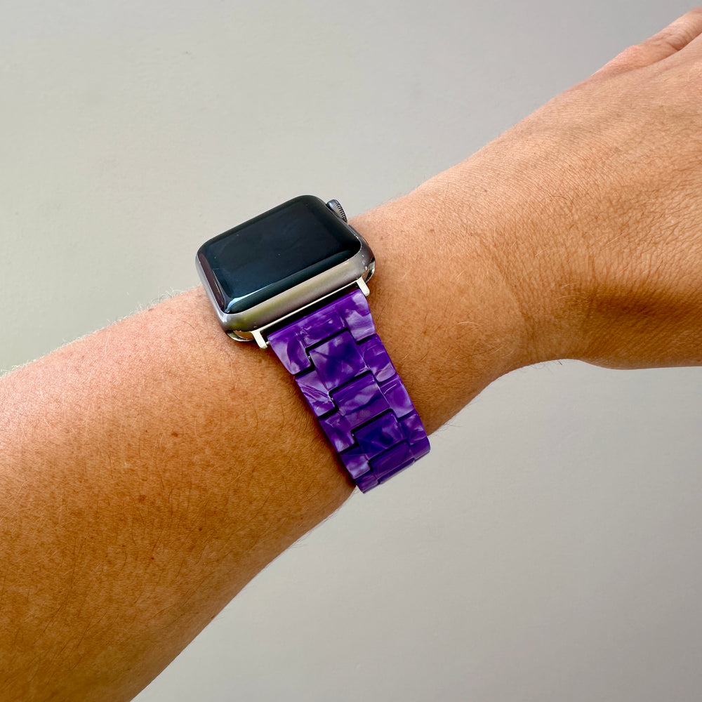 woman wearing acrylic Apple Watch Band in Worth the Hassle bright purple