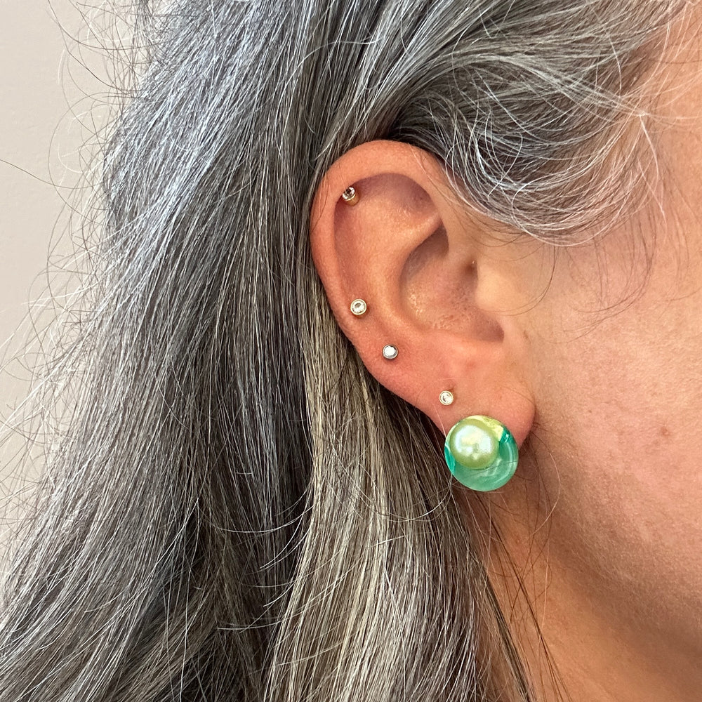 woman wearing acrylic Stud Earrings in Lime green