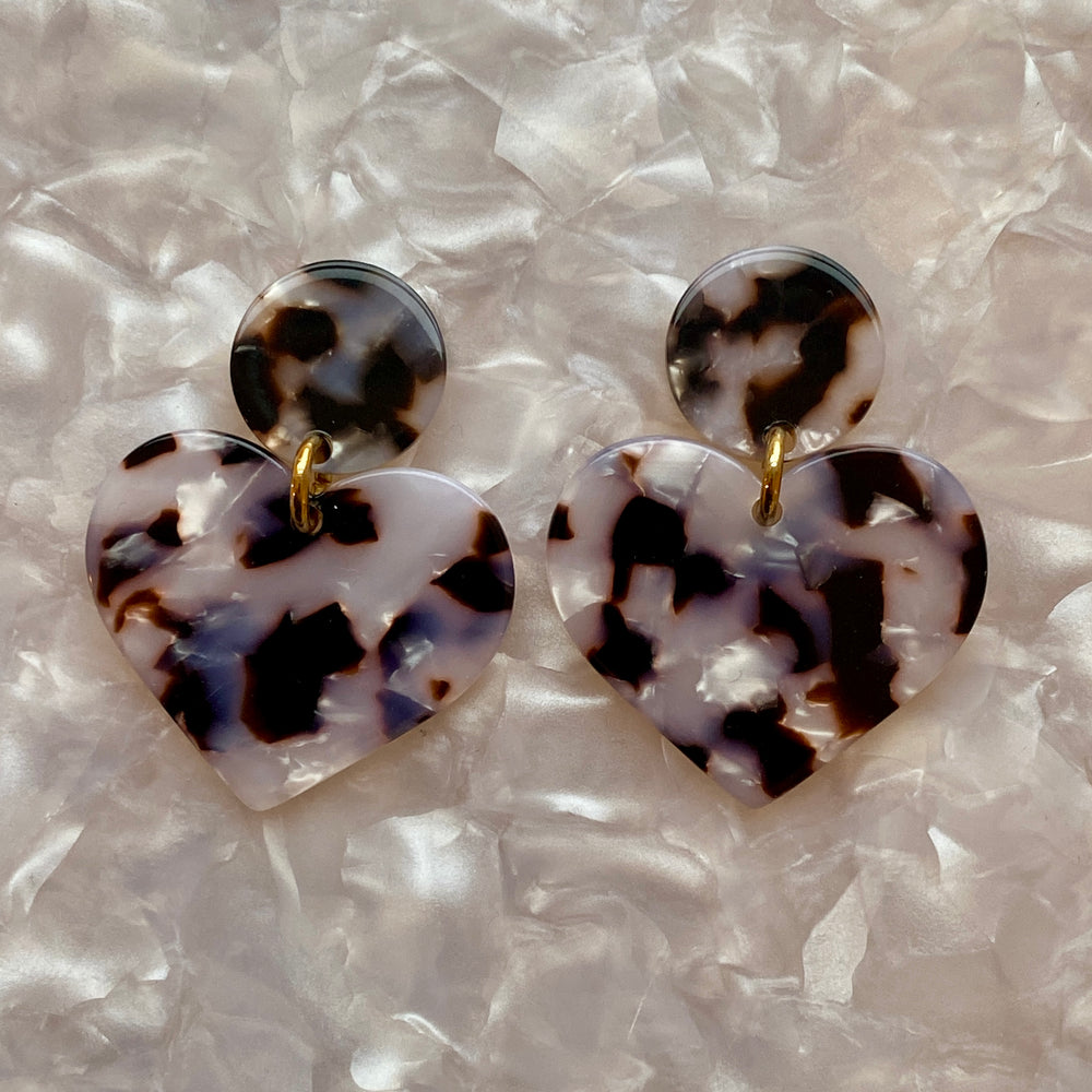 Heart Earrings in Pearly Tortoise