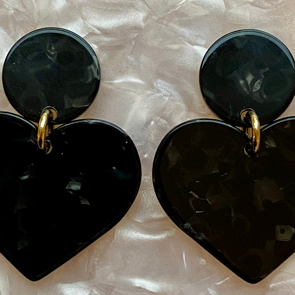 Heart Earrings in Black
