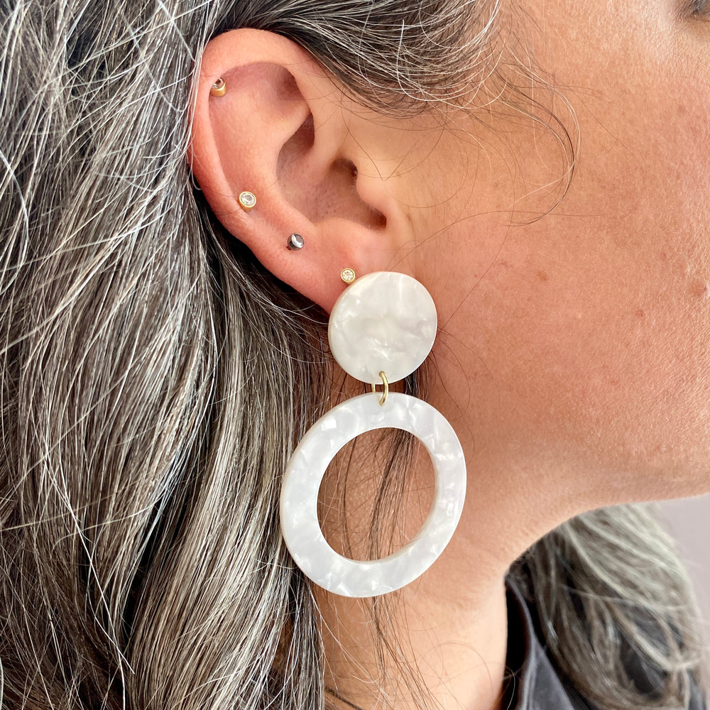 Open Circle Drop Earrings in White