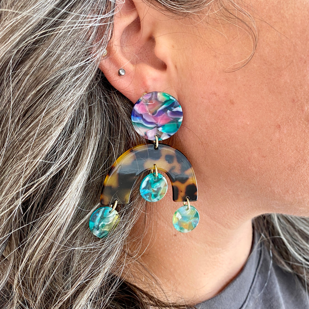 Horseshoe Drop Earrings in Tortoise and Multicolor
