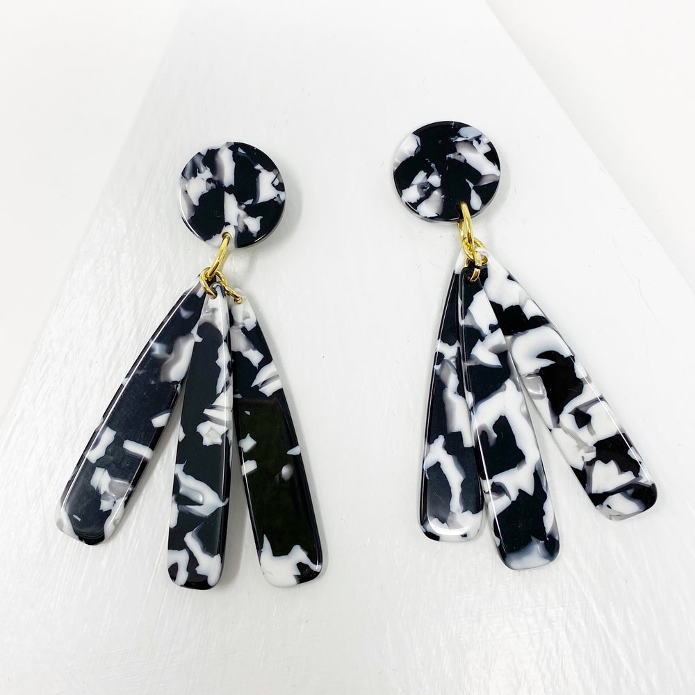 Petal Drop Earrings in Black and White