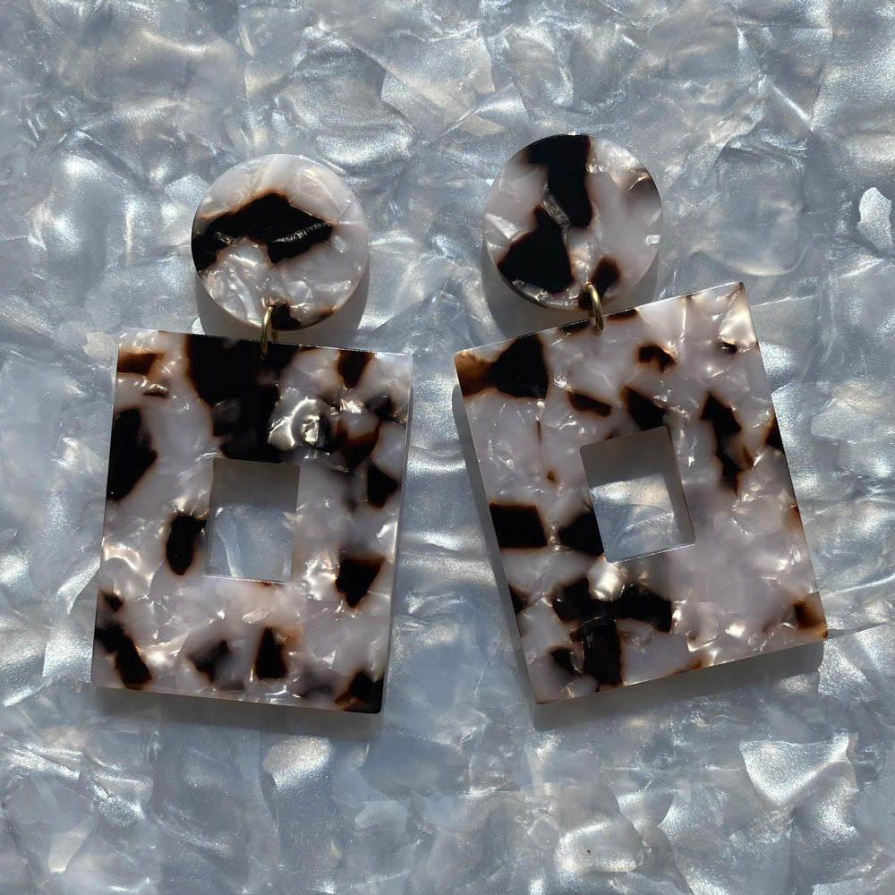 Open Square Drop Earrings in Pearly Tortoise