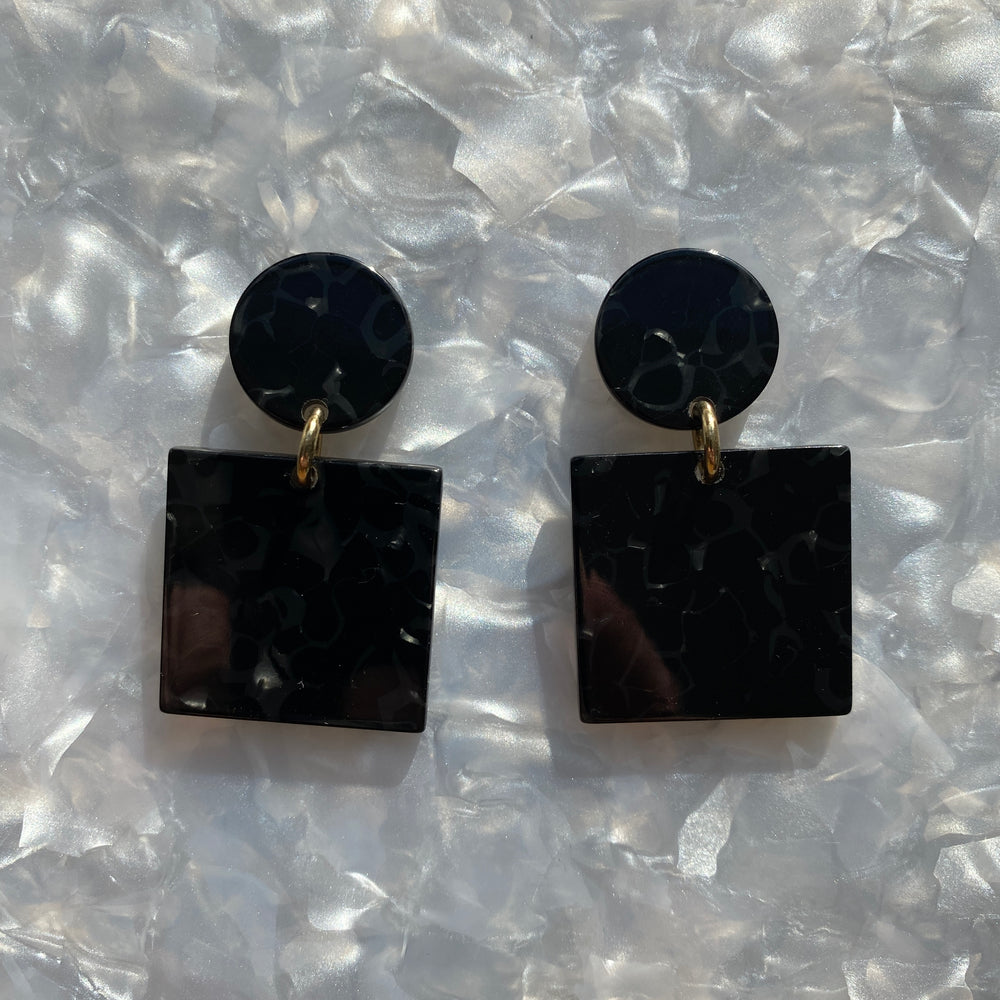 Square Drop Earrings in Black