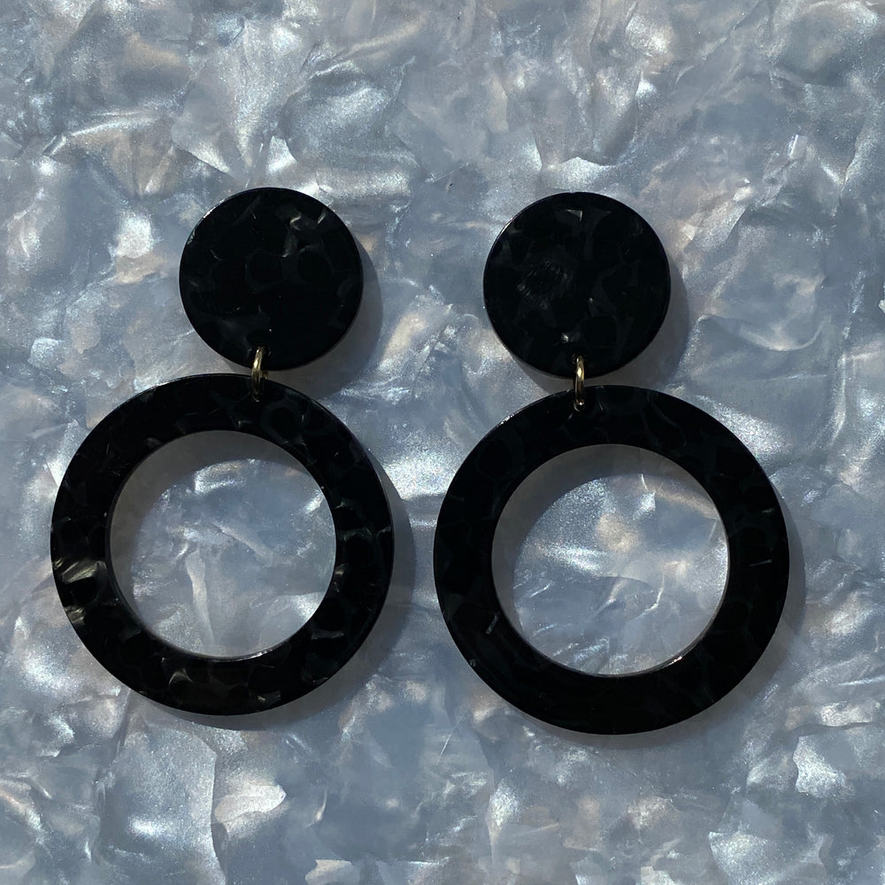 Open Circle Drop Earrings in Black