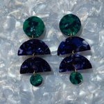 Double Half Moon Drop Earrings in Blue and Green