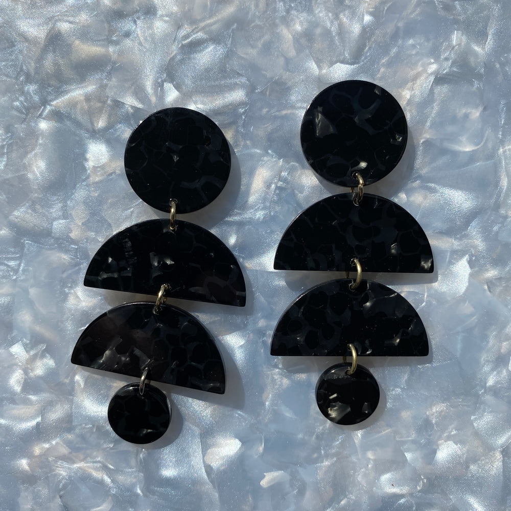 Double Half Moon Drop Earrings in Black