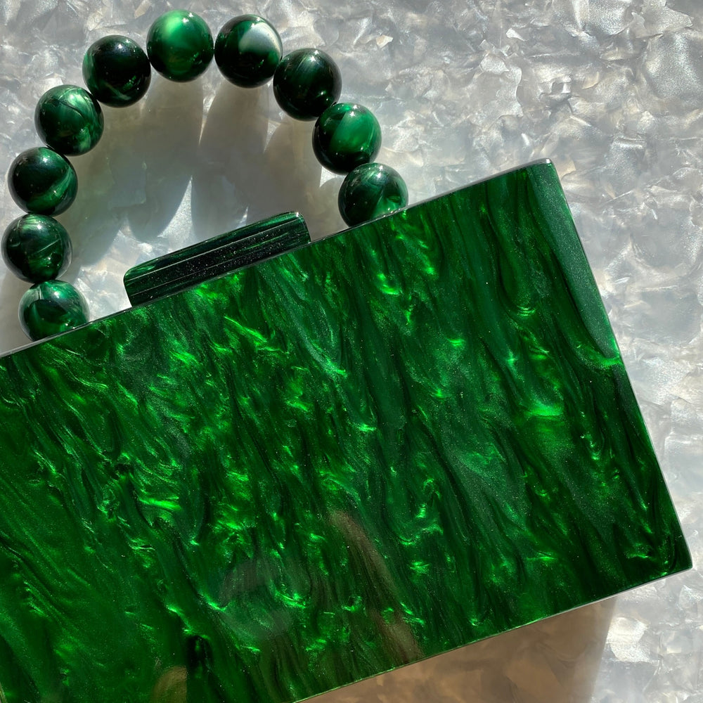 Acrylic Party Box in Emerald Bae with Beaded Handle