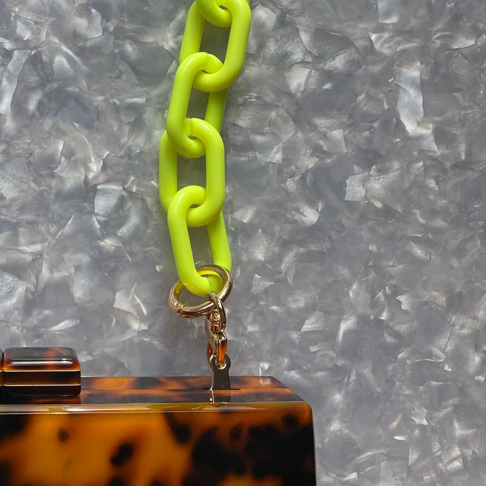 Chain Link Short Acrylic Purse Strap in Neon Yellow