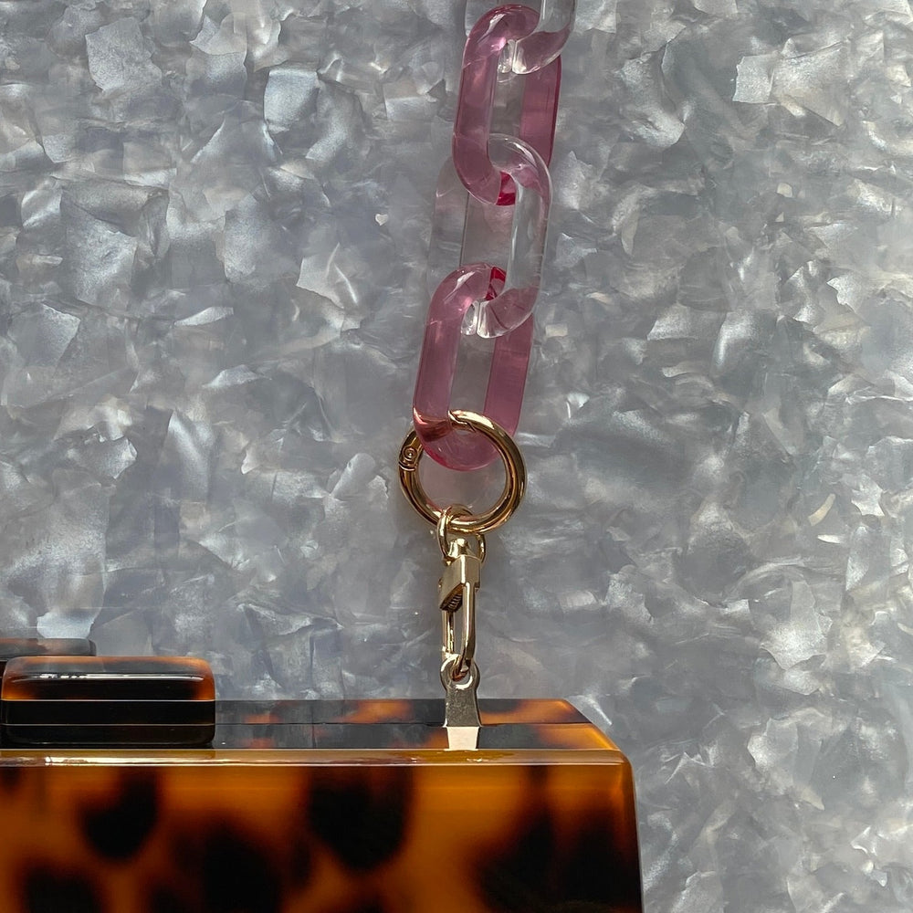Chain Link Short Acrylic Purse Strap in Pink and Clear