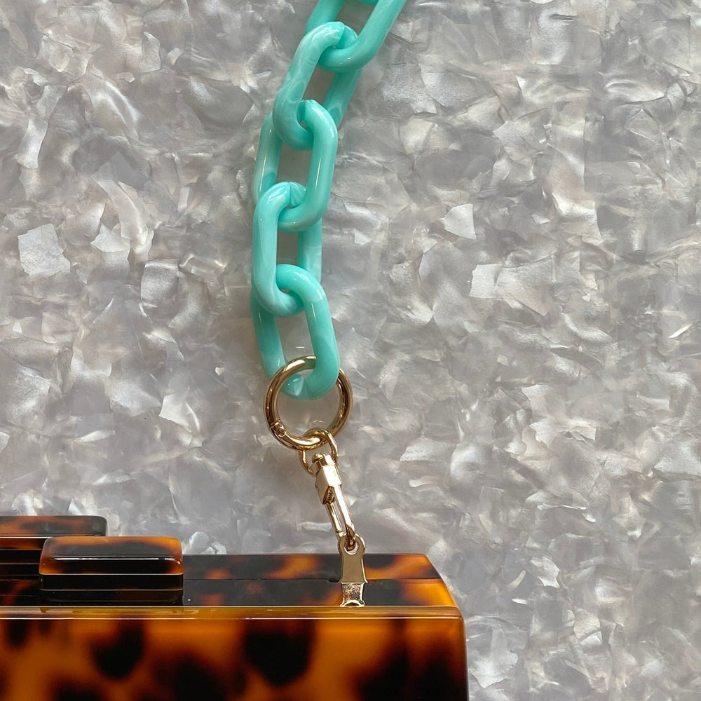 Chain Link Short Acrylic Purse Strap in Aquamarine