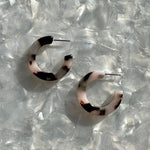 Mini Hoop Earrings in Black and White Tortoise