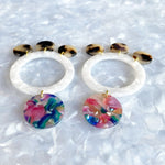 Open Circle Flutter Drop Earrings in Multicolor and White