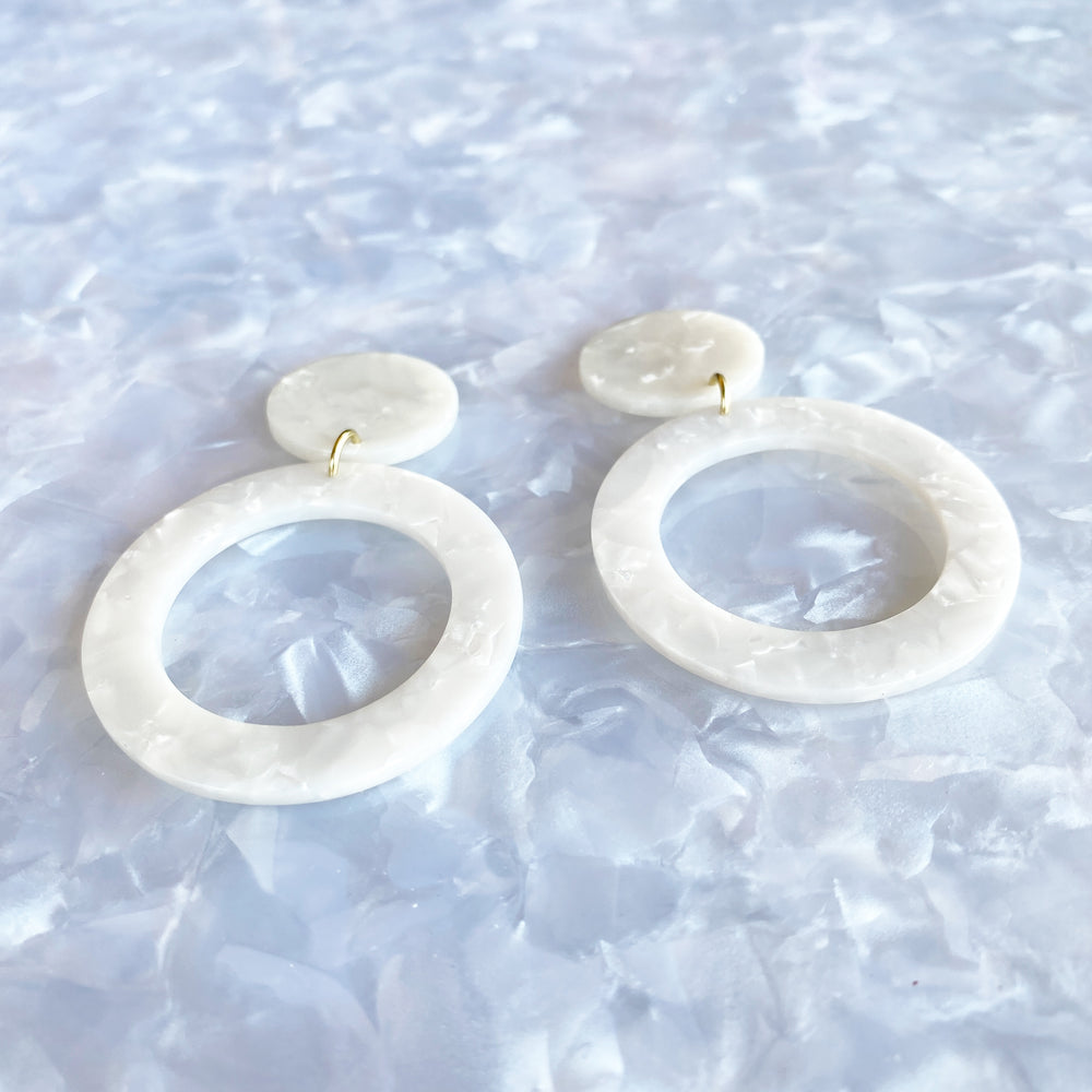 Open Circle Drop Earrings in White