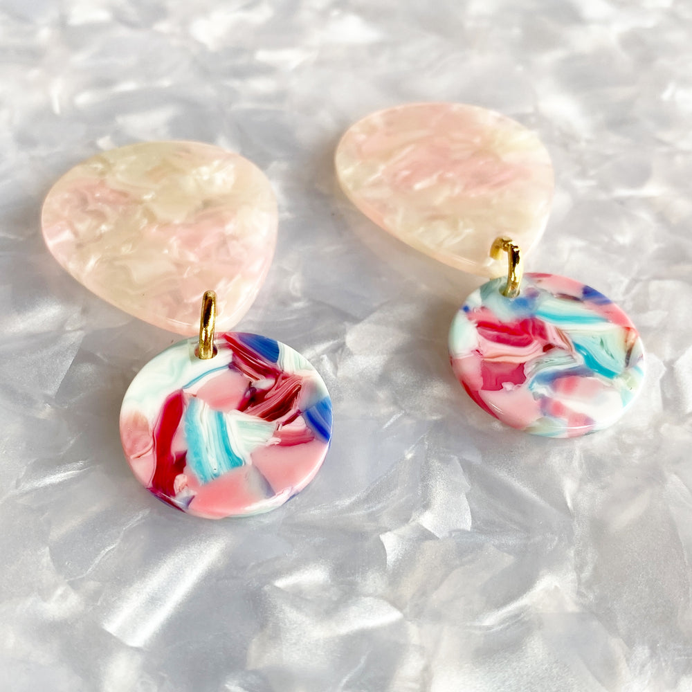 Teardrop Earrings in Pink and White