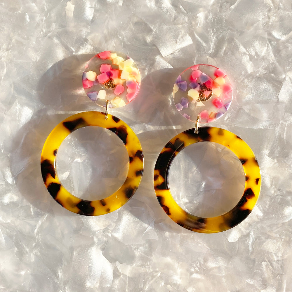 Open Circle Drop Earrings in Tortoise and Confetti