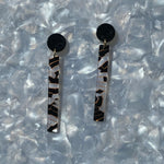 acrylic matchstick earrings in black and white crackle