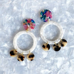 Open Circle Flutter Drop Earrings in Multicolor and White