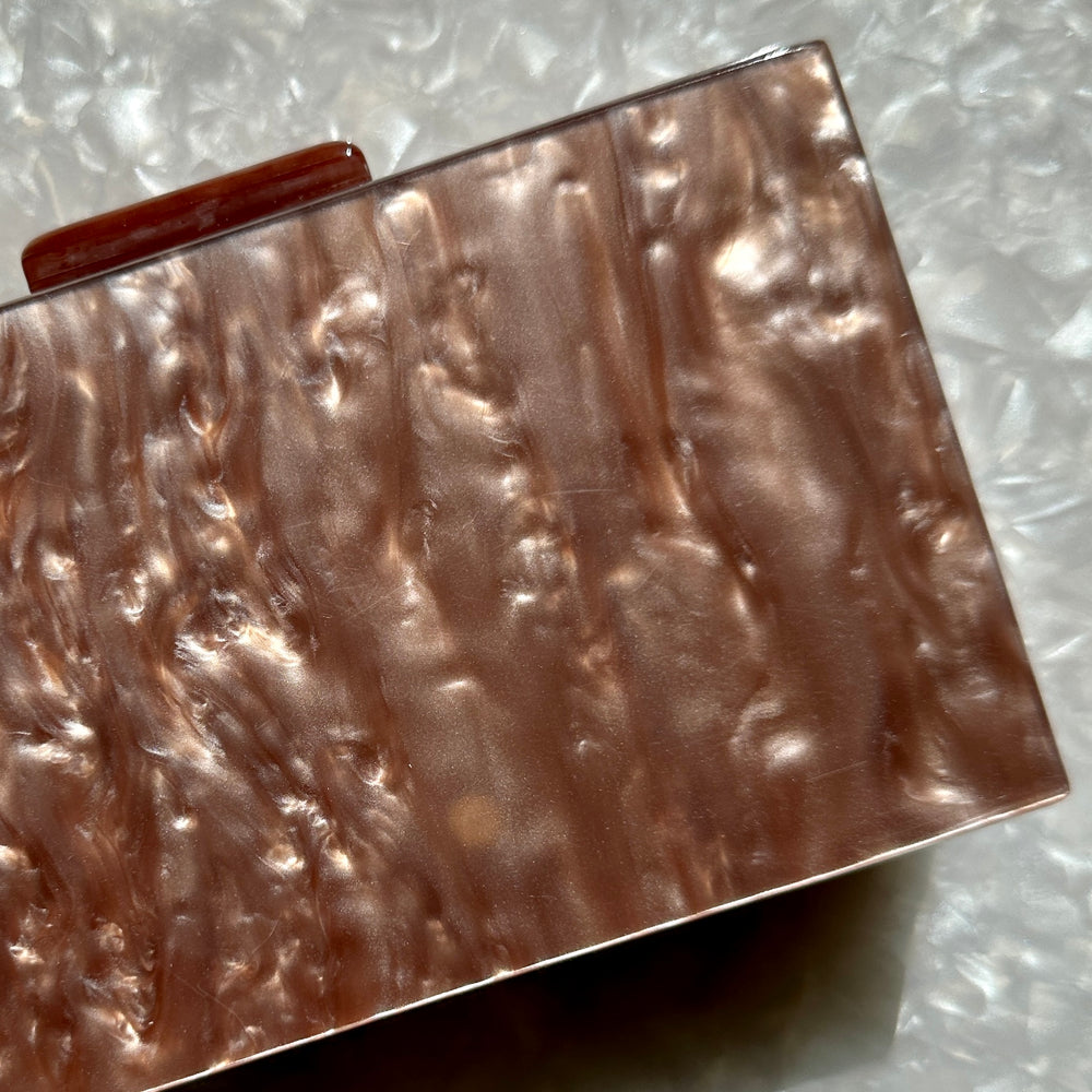 clutch purse in champagne pink brown acrylic_interior